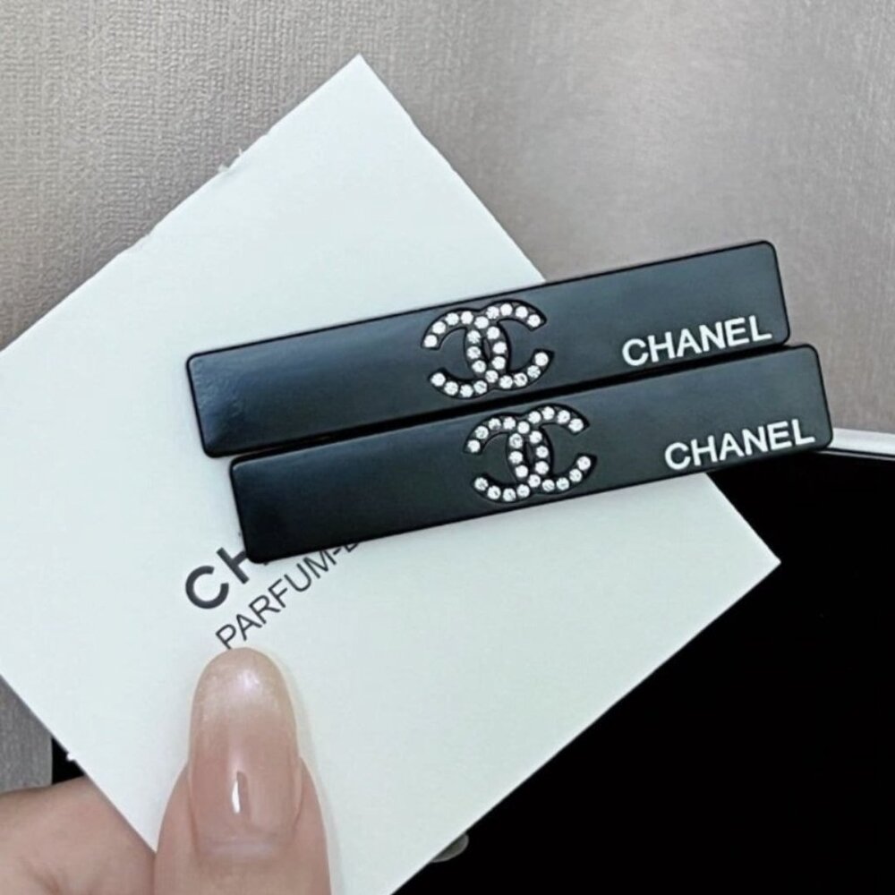Chic Chanel CC Black Hair Pins with Crystal Accents